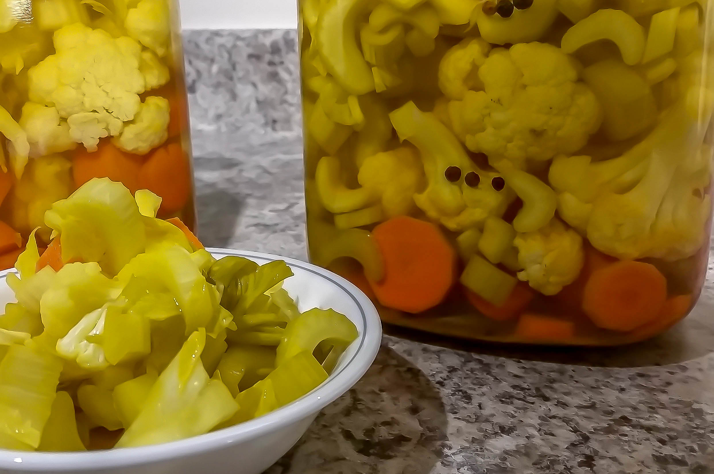 Turshi / Pickled Vegetables: Celery, Cauliflower, Carrots and Cabbage